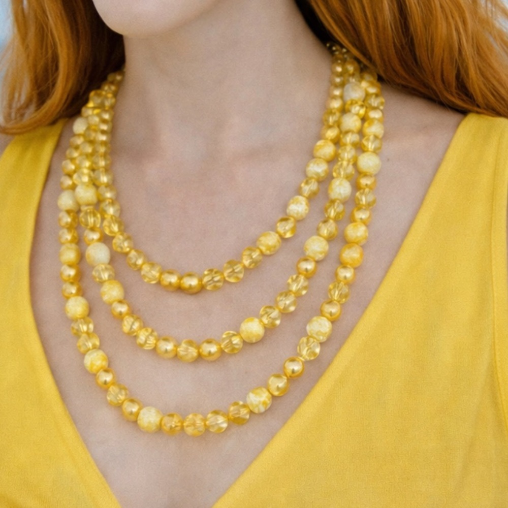 Vintage Yellow Bead Necklace